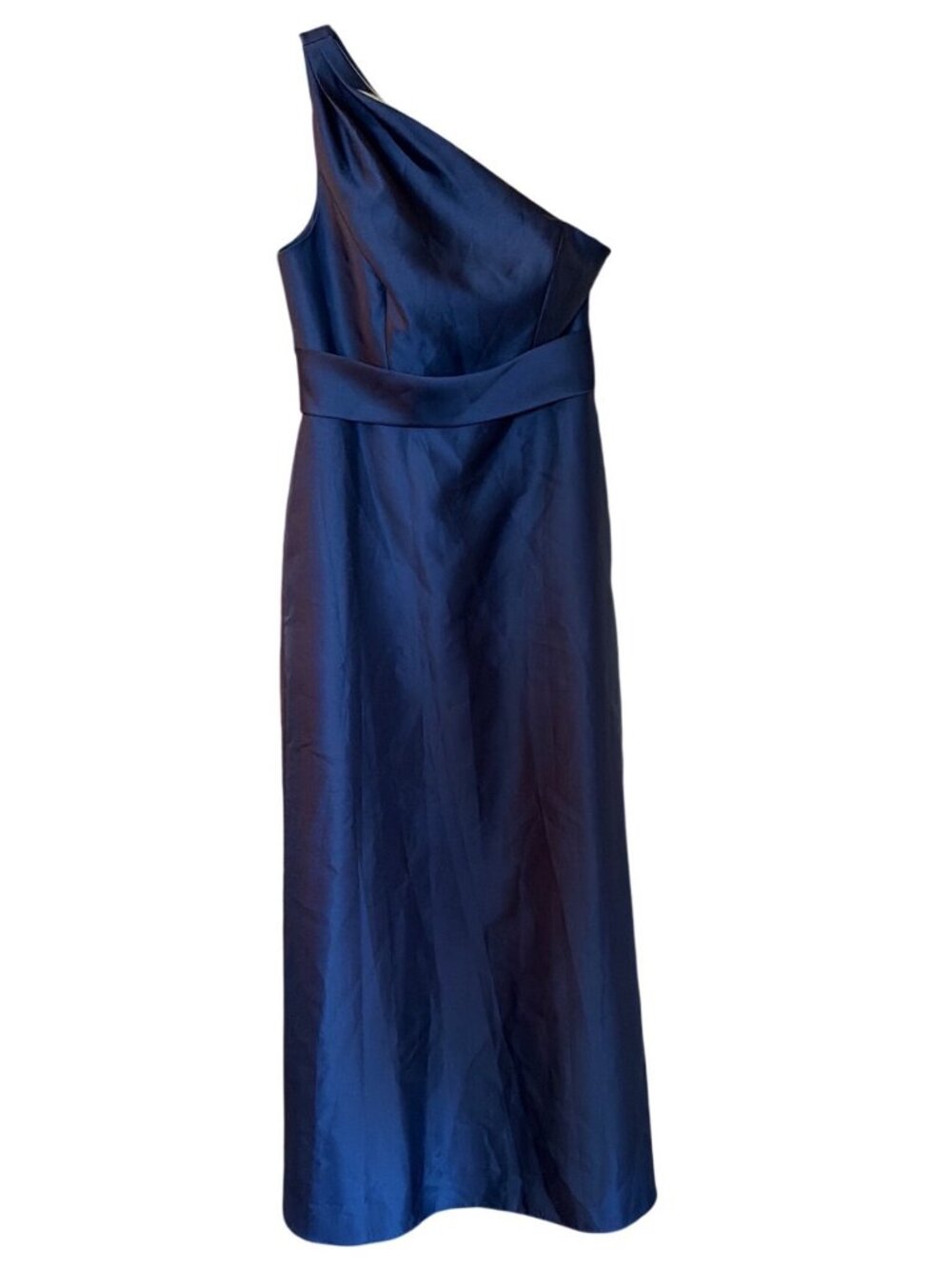 Alfred Sung One Shoulder A Line Satin Gown Navy Size 8 New With Tags - Picture 4 of 10